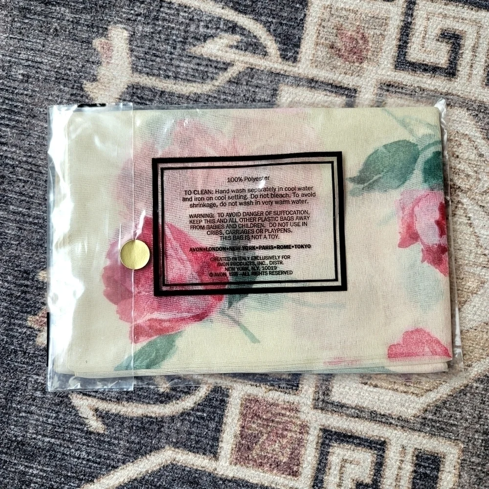 Vintage New Avon Floral Rose Chiffon Scarf 1995